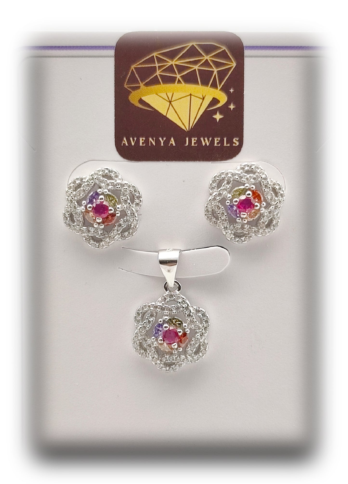 ๐ Silver Colorful Pendant Set โจ