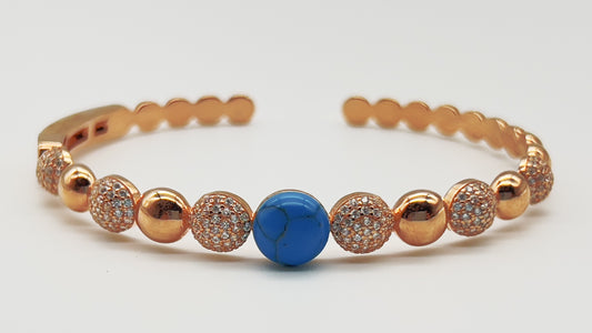 925 Sterling Silver Rose Gold Plated Bangle – Turquoise & Micro Pavé Center ✨💙