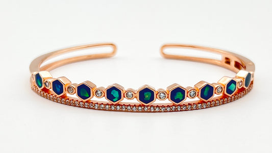 HexaGleam Opal & CZ Rose Gold Cuff ✨💙