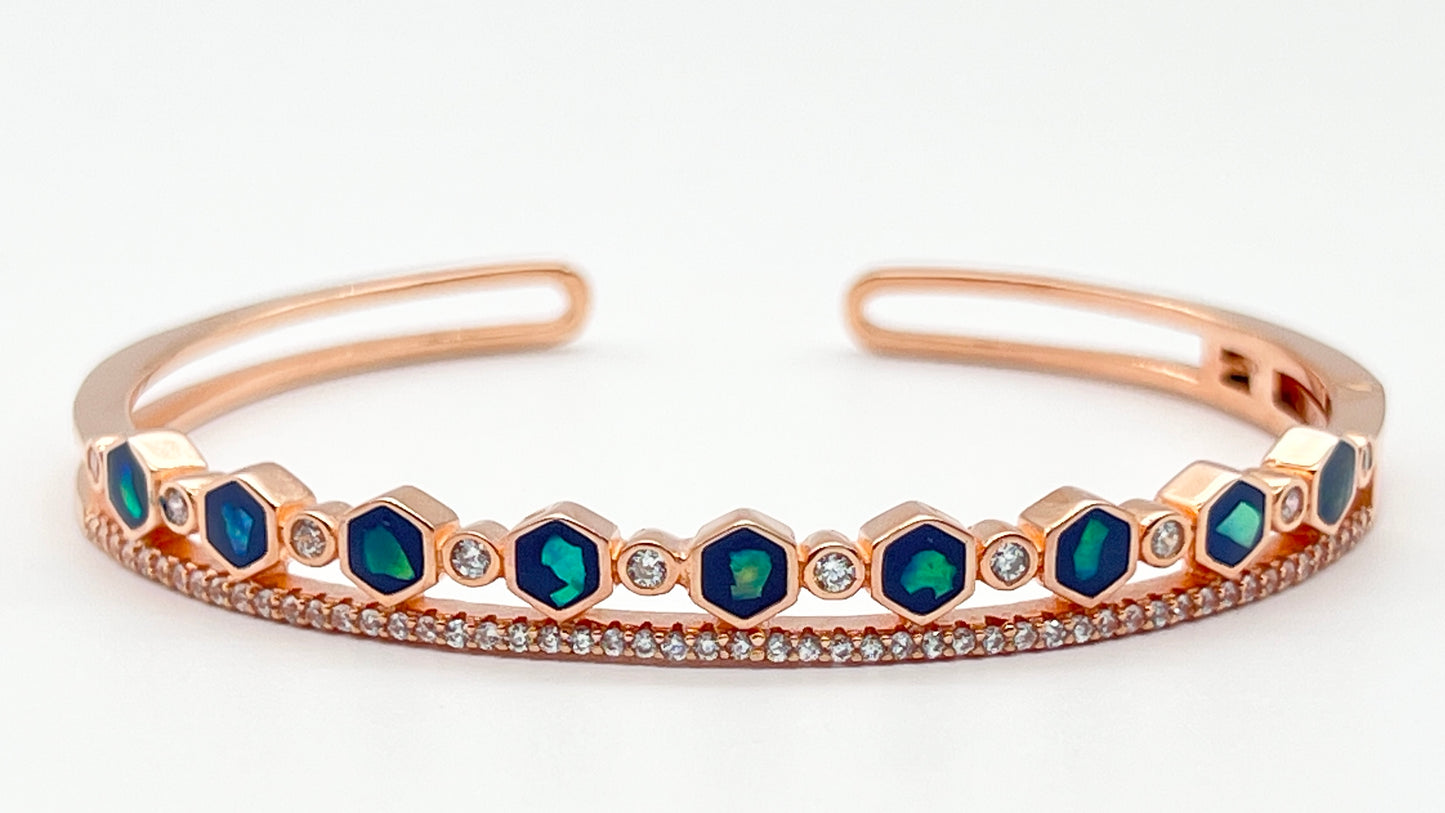HexaGleam Opal & CZ Rose Gold Cuff β¨π