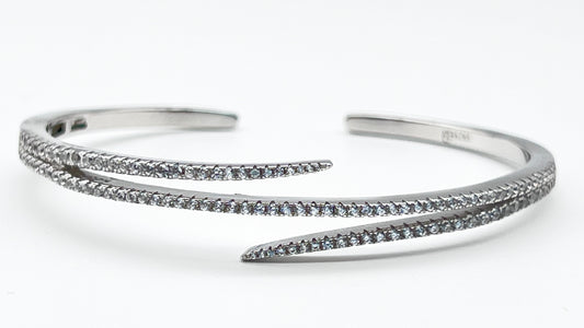 925 Sterling Silver Open Cuff Bangle – Double Row Micro Pavé Design ✨💎