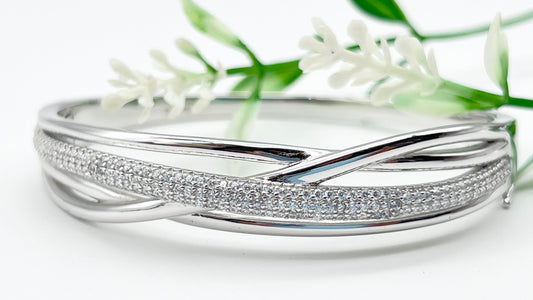 925 Sterling Silver Criss-Cross Micro Pavé Bangle ✨💎