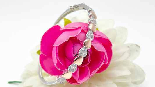 925 Sterling Silver Love Bangle – Two-Tone Rose Gold & White Gold Plated ❤️✨