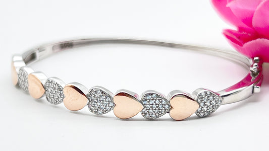 925 Sterling Silver Love Bangle – Two-Tone Rose Gold & White Gold Plated ❤️✨