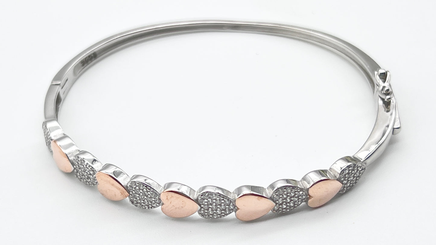 925 Sterling Silver Love Bangle – Two-Tone Rose Gold & White Gold Plated ❤️✨