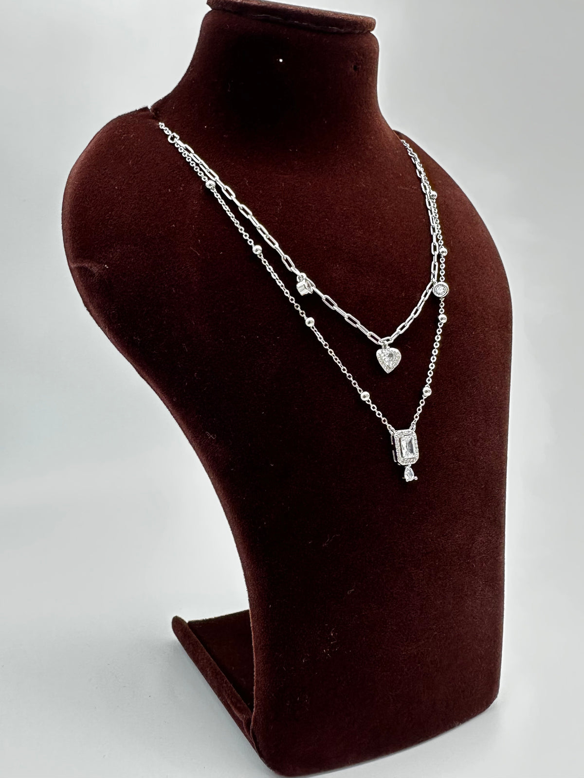 πβ€οΈβ¨ Emerelle Heartline 2-Layer Swarovski 925 Silver Necklace β¨π