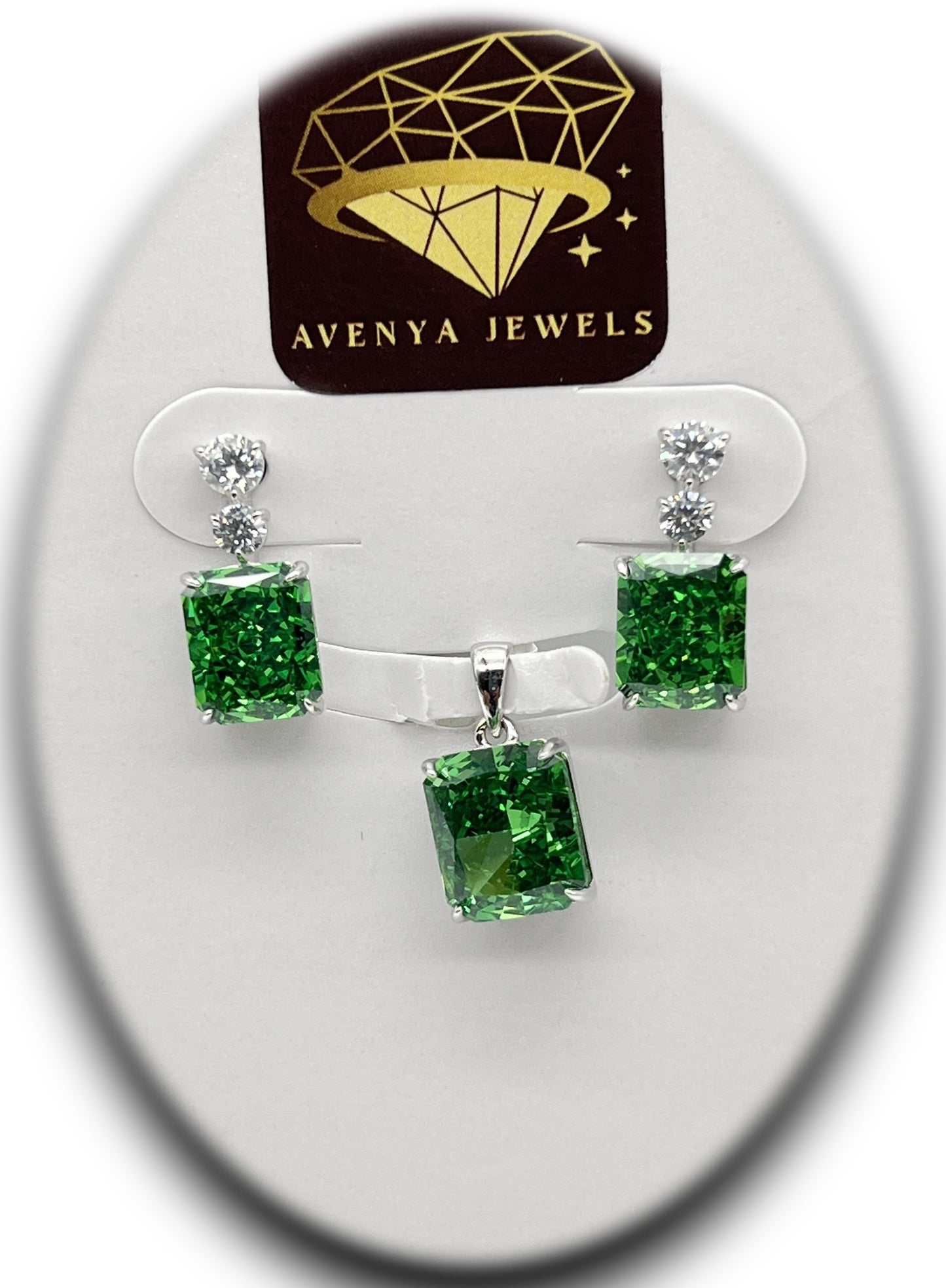 💚 Elegant Green Stone 925 Silver Pendant Set 💚