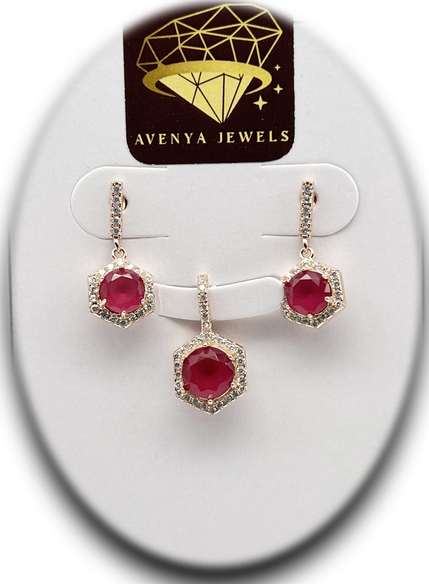 Ruby Royale Hex Pendant Set ❤️💎✨