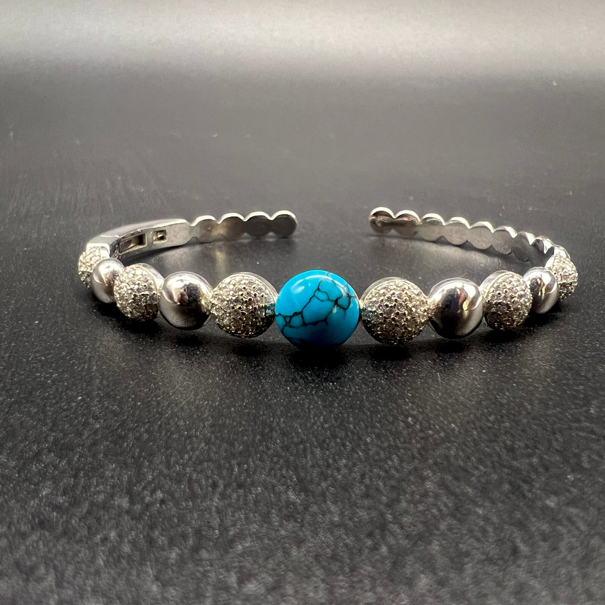 💙 Turquoise Halo 925 Silver Bangle ✨