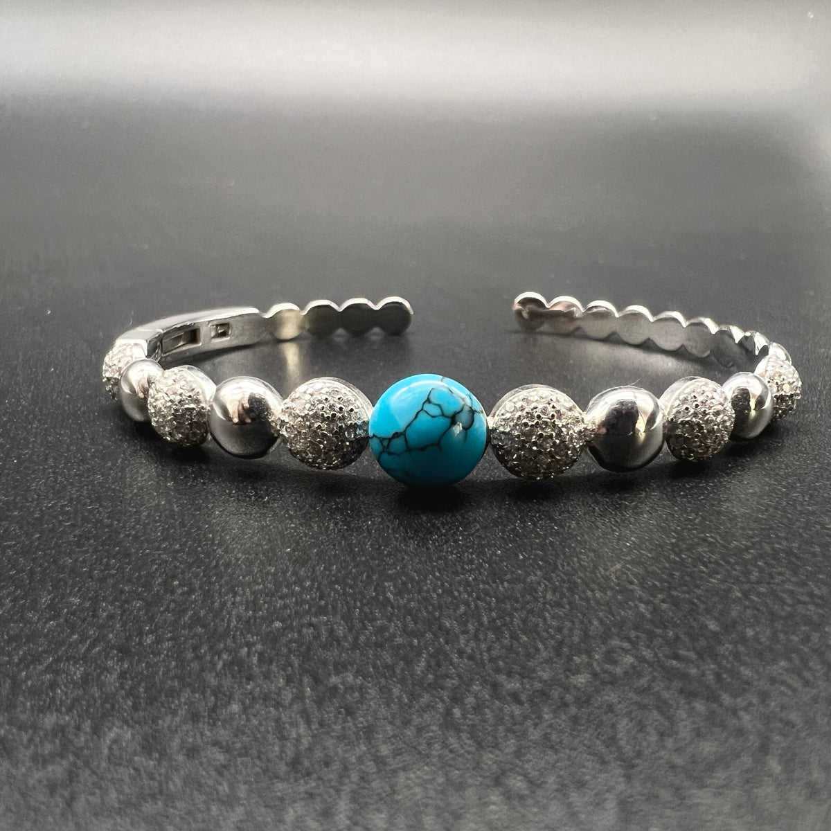 💙 Turquoise Halo 925 Silver Bangle ✨
