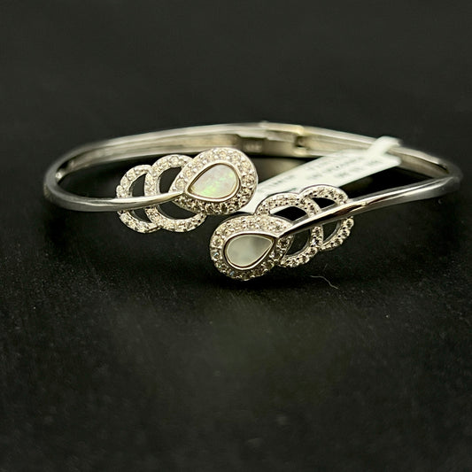 🦚 Peacock Pearl Grace 925 Silver Bangle ✨🤍