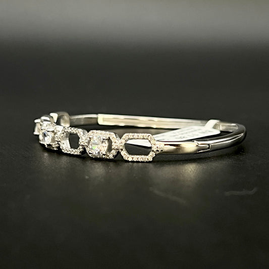 💎✨ Solitaire Élan Micro Pavé 925 Silver Bangle 💎