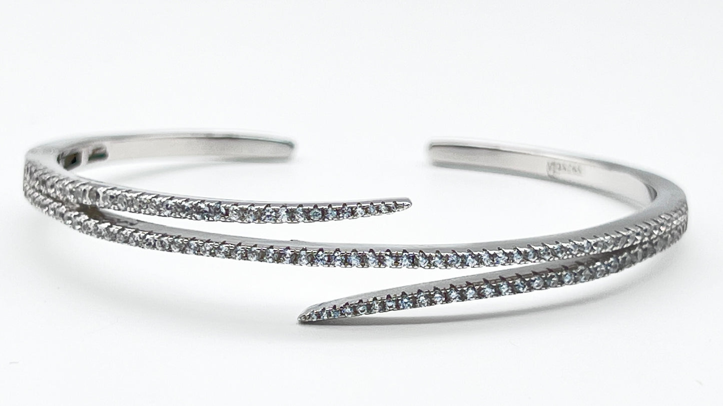 925 Sterling Silver Open Cuff Bangle – Double Row Micro Pavé Design ✨💎