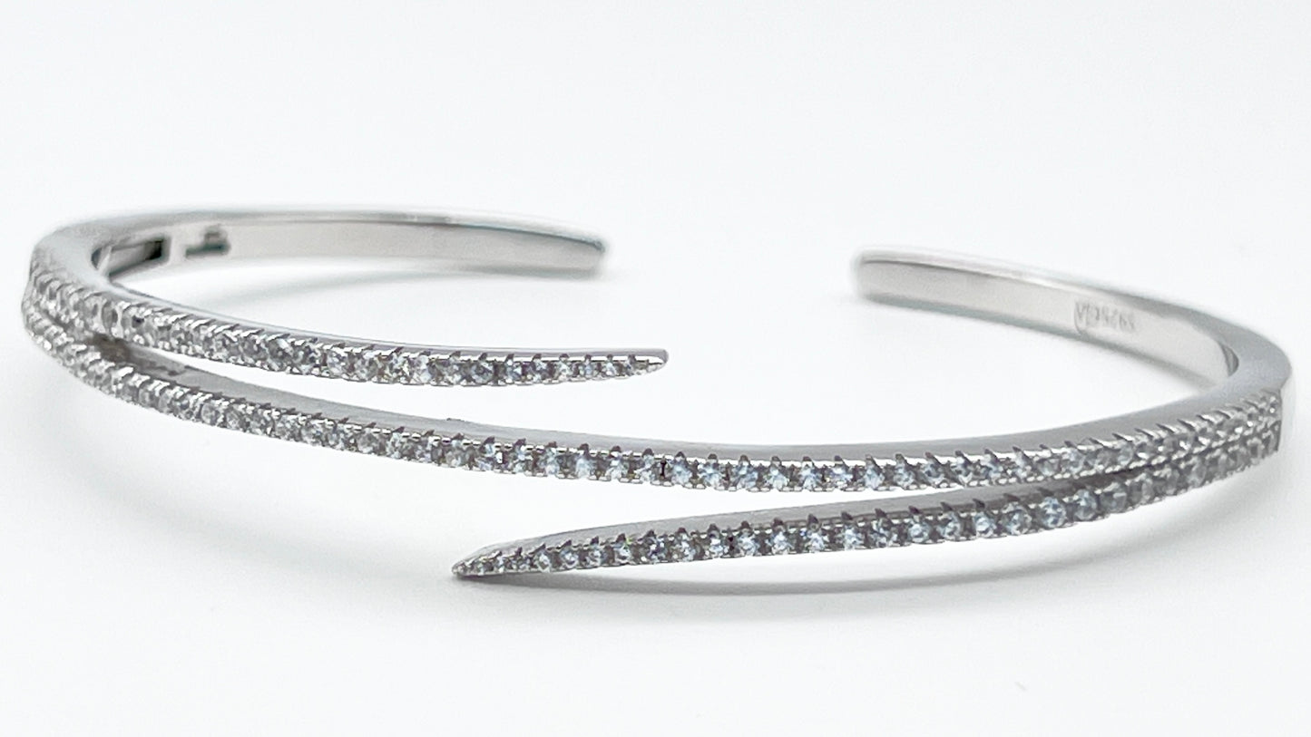 925 Sterling Silver Open Cuff Bangle – Double Row Micro Pavé Design ✨💎