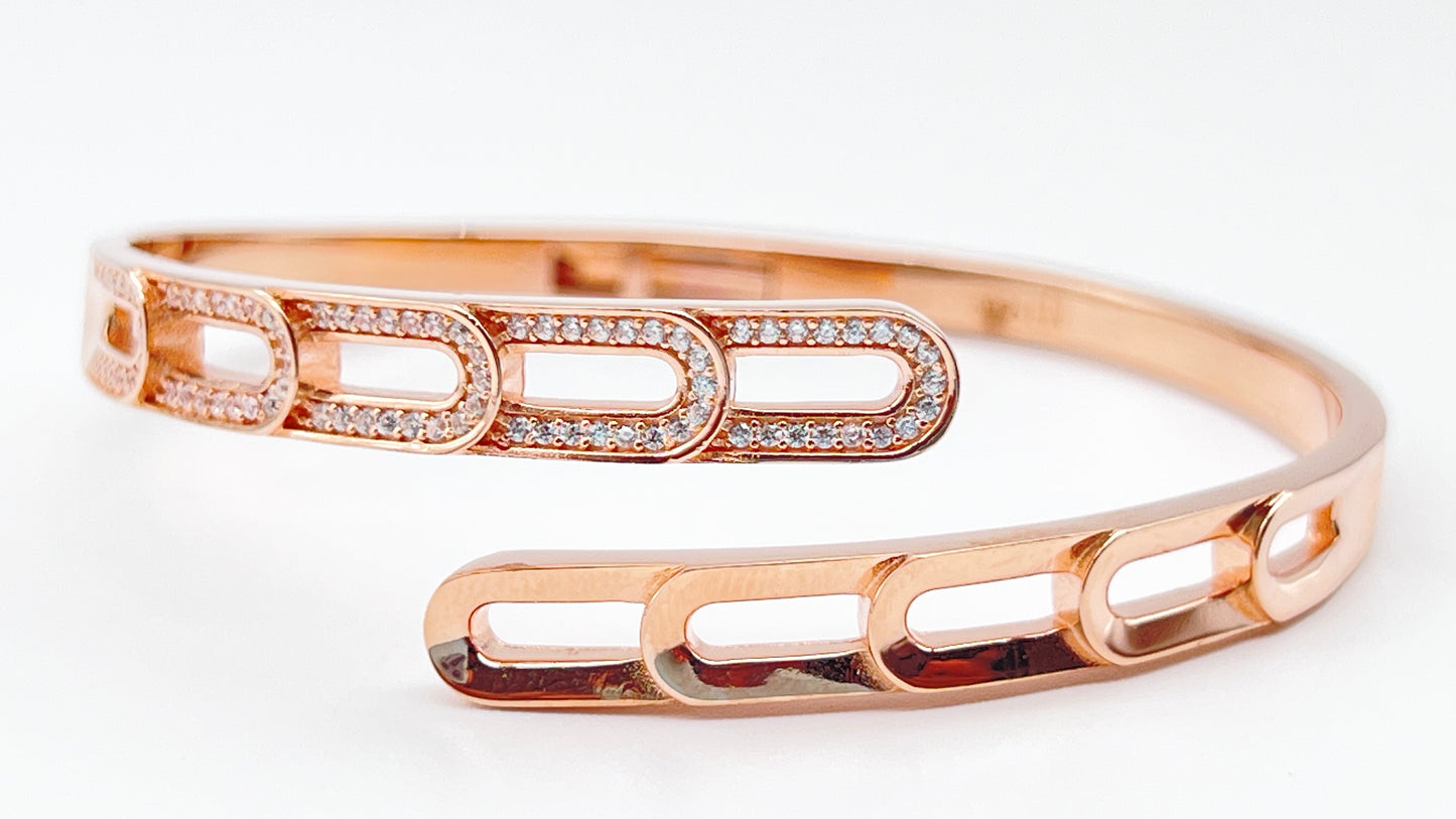 925 Sterling Silver Rose Gold Plated Half-Stone Bangle ✨🌸