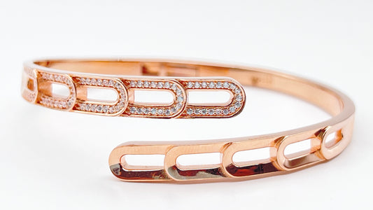 925 Sterling Silver Rose Gold Plated Half-Stone Bangle ✨🌸