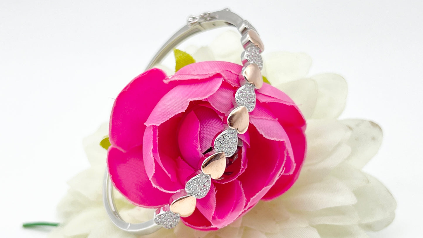 925 Sterling Silver Love Bangle – Two-Tone Rose Gold & White Gold Plated ❤️✨