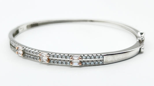 Bangle925 Silver Bangle – Micro Pavé with Baguette Diamond Cut Design ✨💎