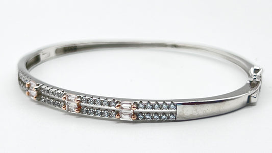Bangle925 Silver Bangle – Micro Pavé with Baguette Diamond Cut Design ✨💎