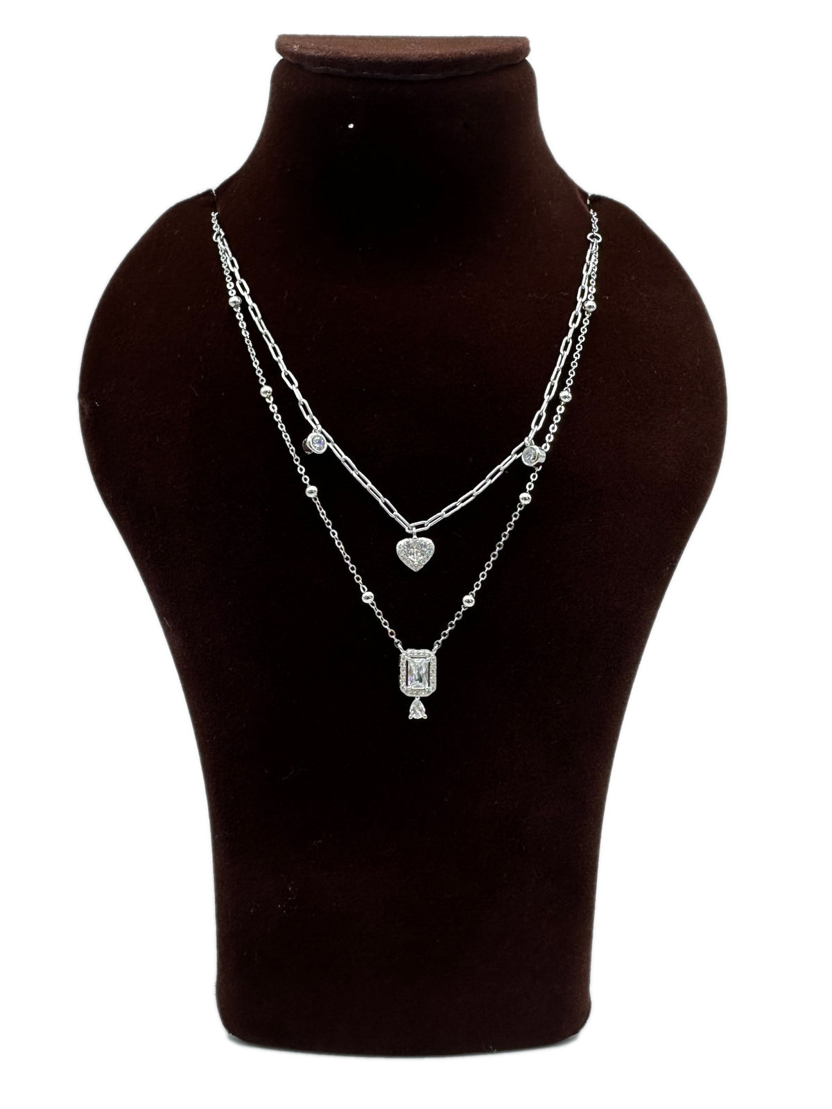 💚❤️✨ Emerelle Heartline 2-Layer Swarovski 925 Silver Necklace ✨💎