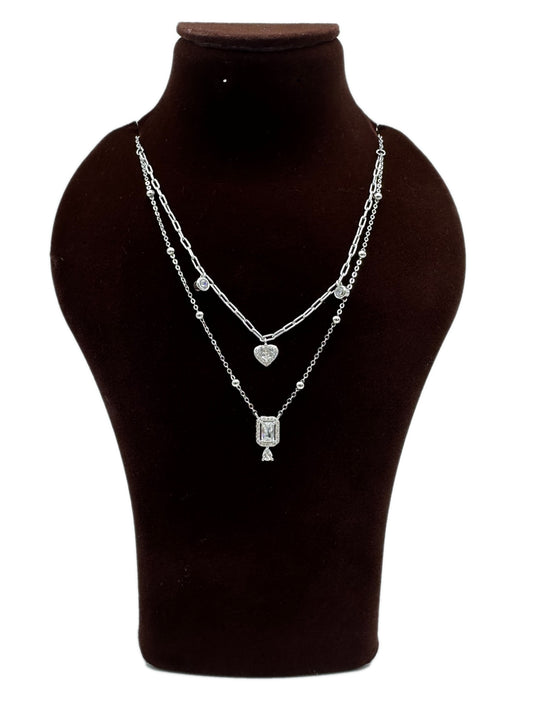 💚❤️✨ Emerelle Heartline 2-Layer Swarovski 925 Silver Necklace ✨💎