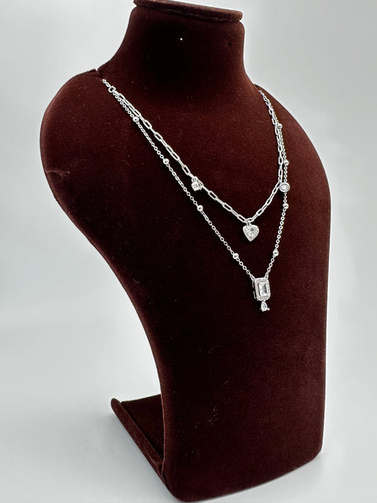 💚❤️✨ Emerelle Heartline 2-Layer Swarovski 925 Silver Necklace ✨💎